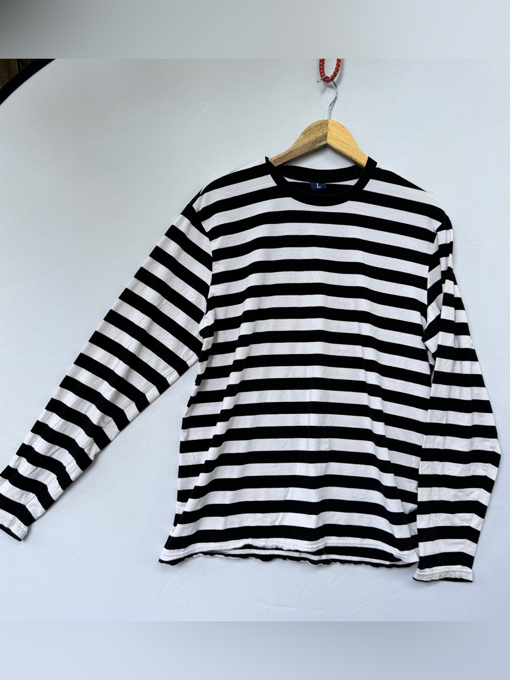 Black & White Striped Long Sleeve Top Large